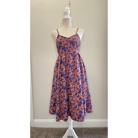 Universal Thread Orchid Floral Button Down Dress Tie Back Midi Sienna Blue XL - Picture 3 of 14
